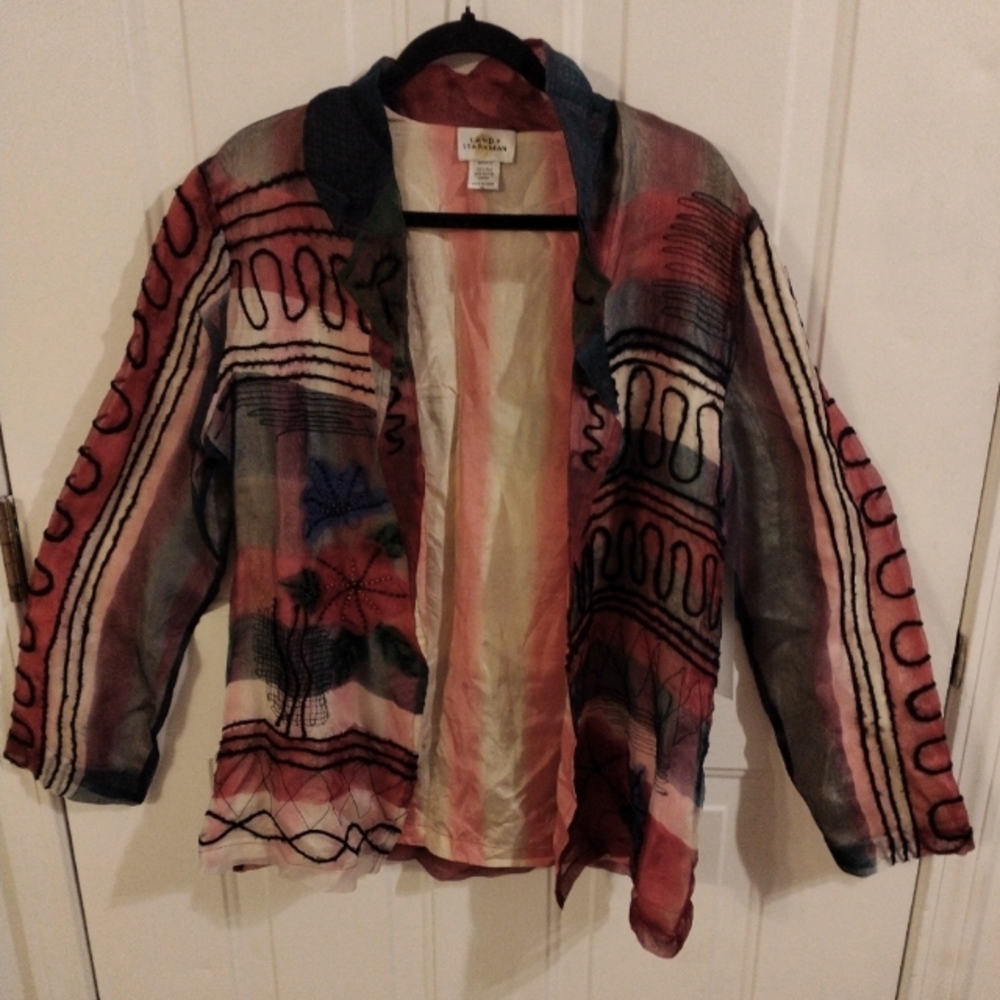 Women's Sandy starkman vintage 100% silk cardigan new multi-colored with floral